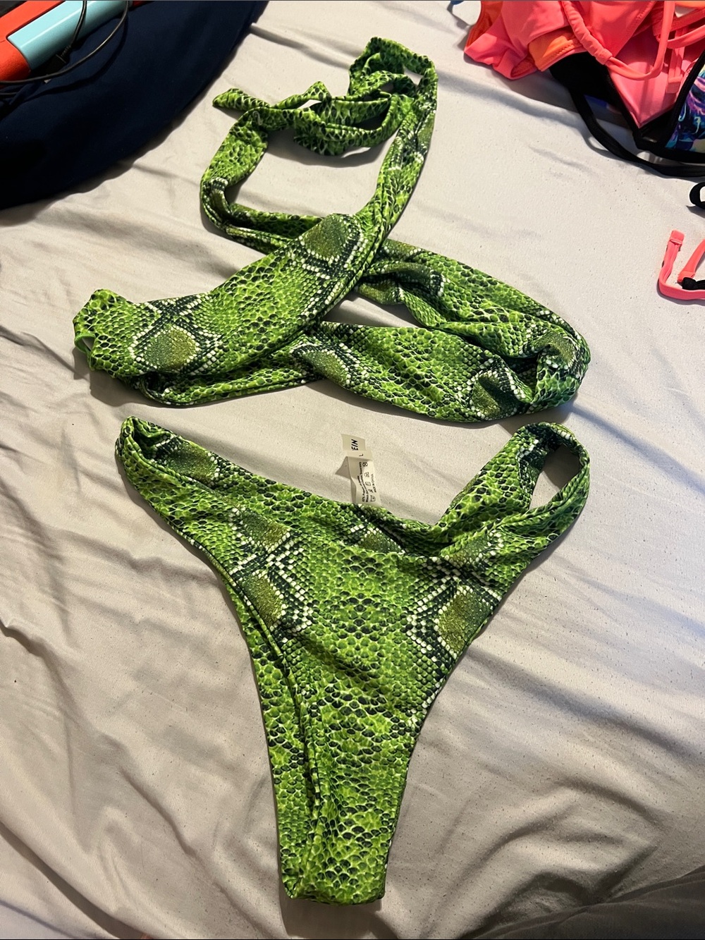 SHEIN Lime Green Snake-Print Bikini Bottoms